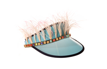 Load image into Gallery viewer, Cappello visiera elegante blu con dettagli di piume e strass brillanti