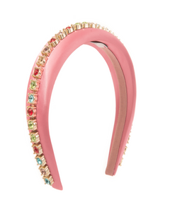 Accessorio chic per capelli, cerchietto rosa pastello con dettagli gioiello